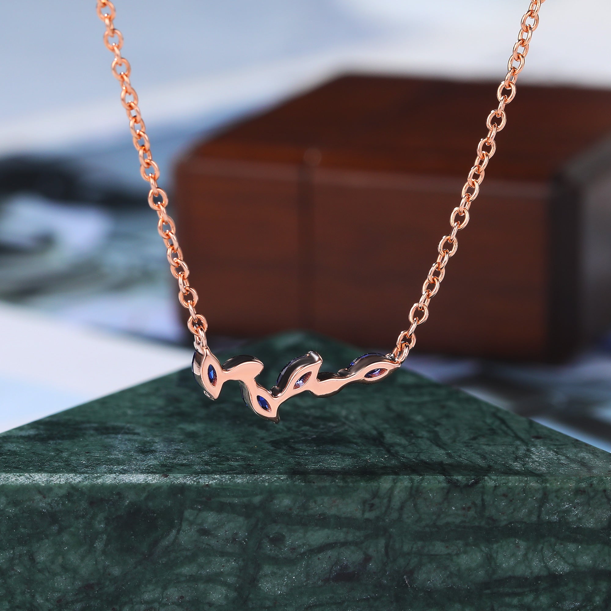 Marquise cut Lab Sapphire rose gold Bar Necklace ,18 inches round cut  Lab Diamond Bar Necklace