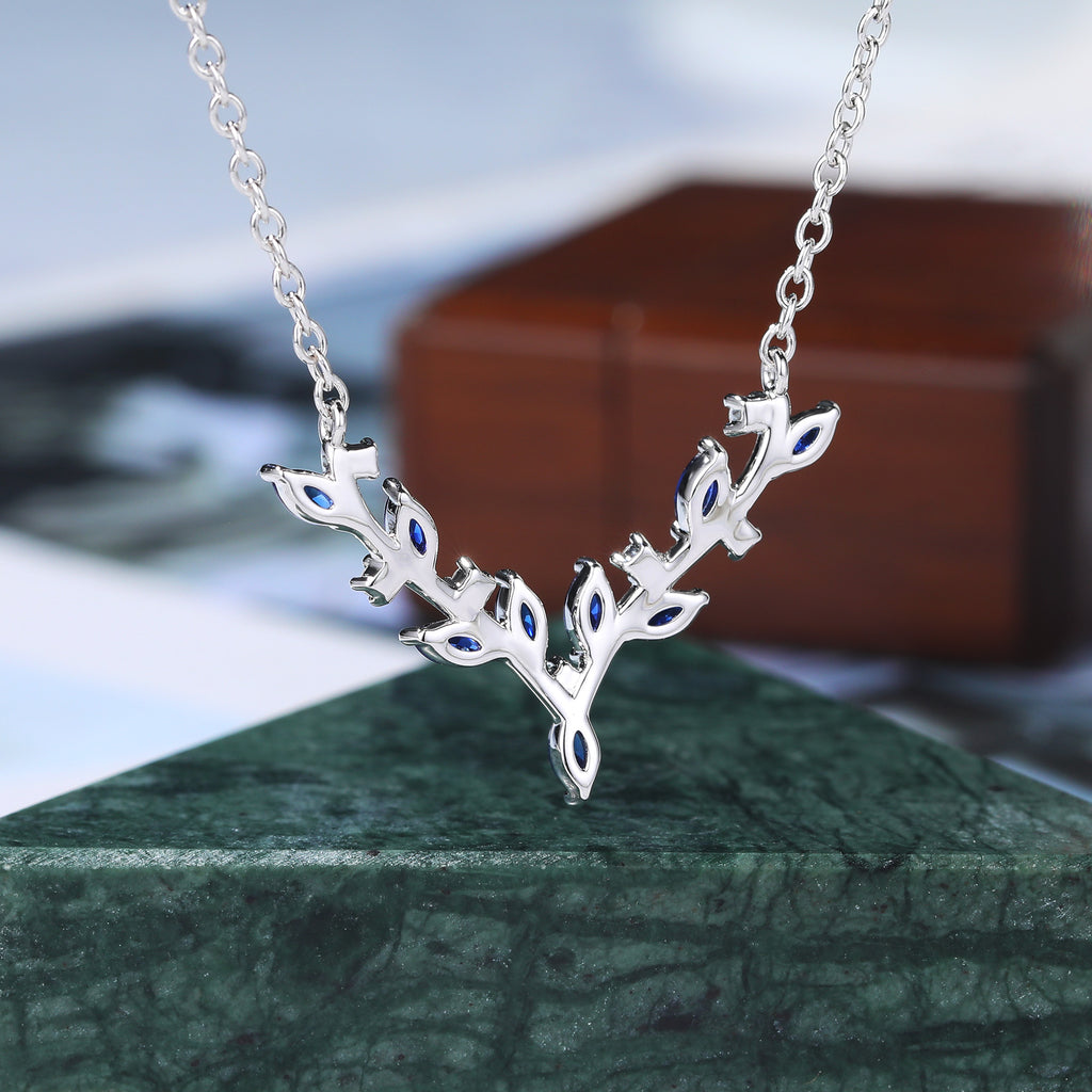 Marquise cut Lab Sapphire white gold Pendant Necklace ,18 inches round cut moissanite Pendant Necklace