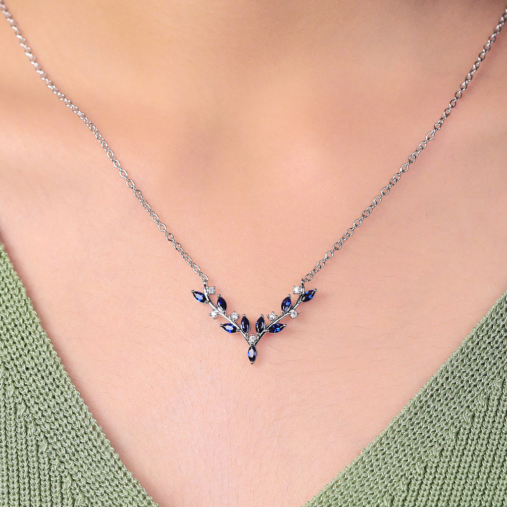 Marquise cut Lab Sapphire white gold Pendant Necklace ,18 inches round cut moissanite Pendant Necklace