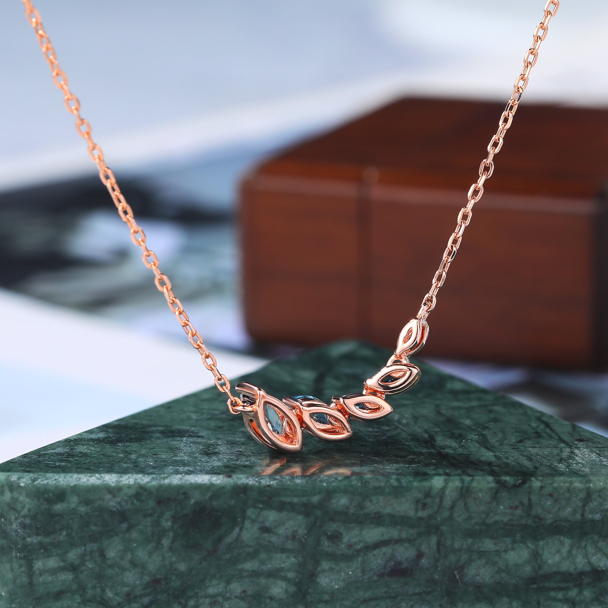 Marquise cut London blue Topaz rose gold Pendant Necklace ,18 inches Sky blue Topaz Swiss Blue Topaz Pendant Necklace for women