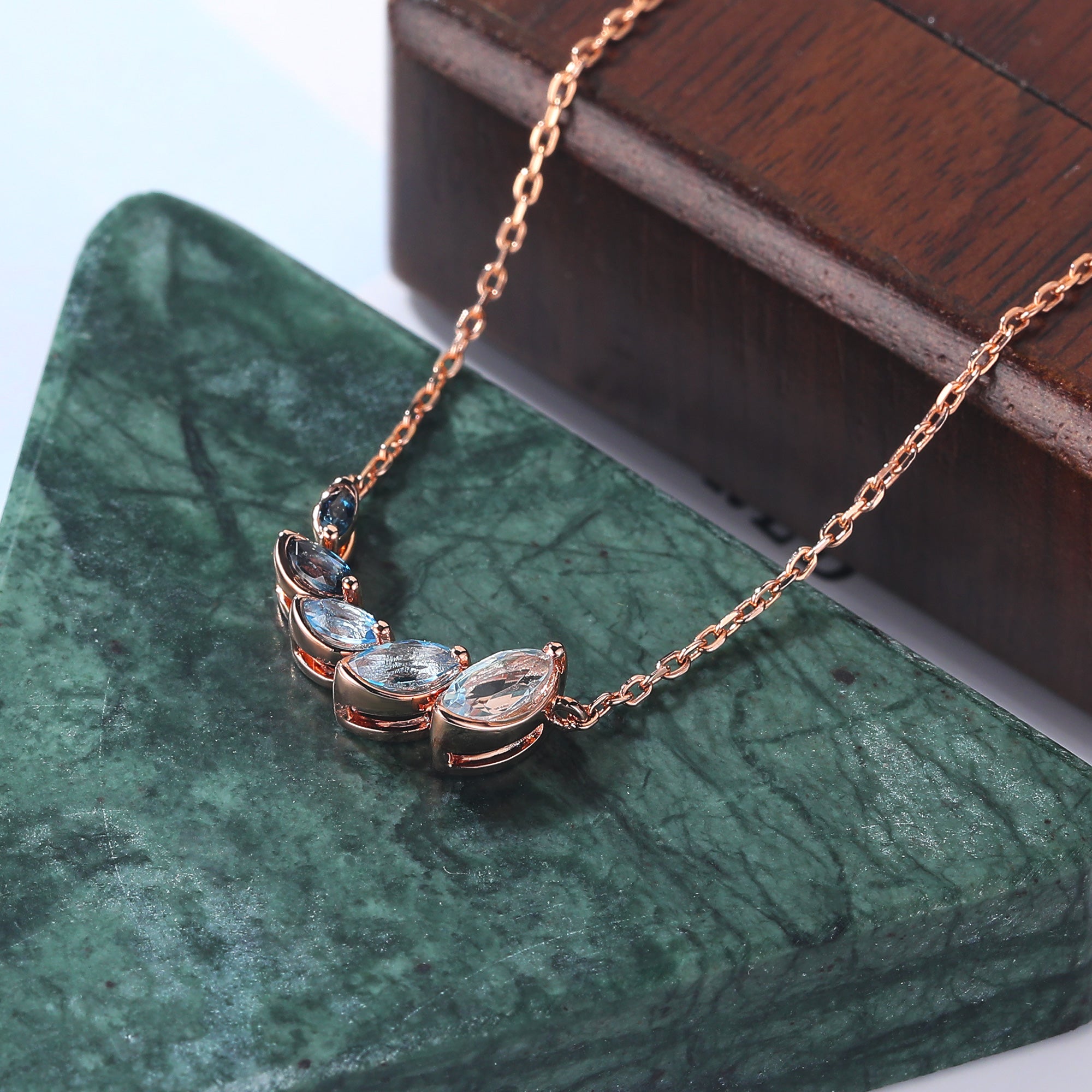 Marquise cut London blue Topaz rose gold Pendant Necklace ,18 inches Sky blue Topaz Swiss Blue Topaz Pendant Necklace for women