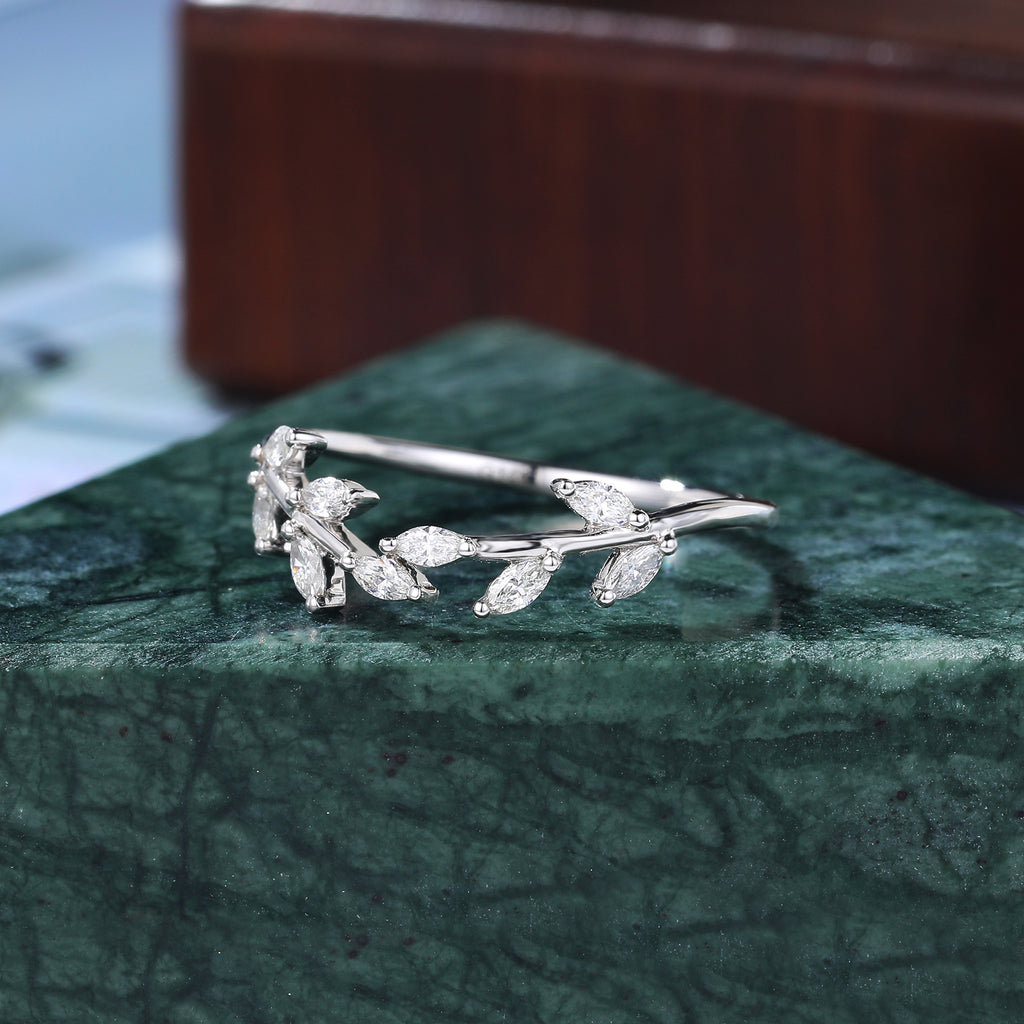 Curved wedding band Marquise cut Diamond ring  white gold  rose gold yellow gold bridal ring