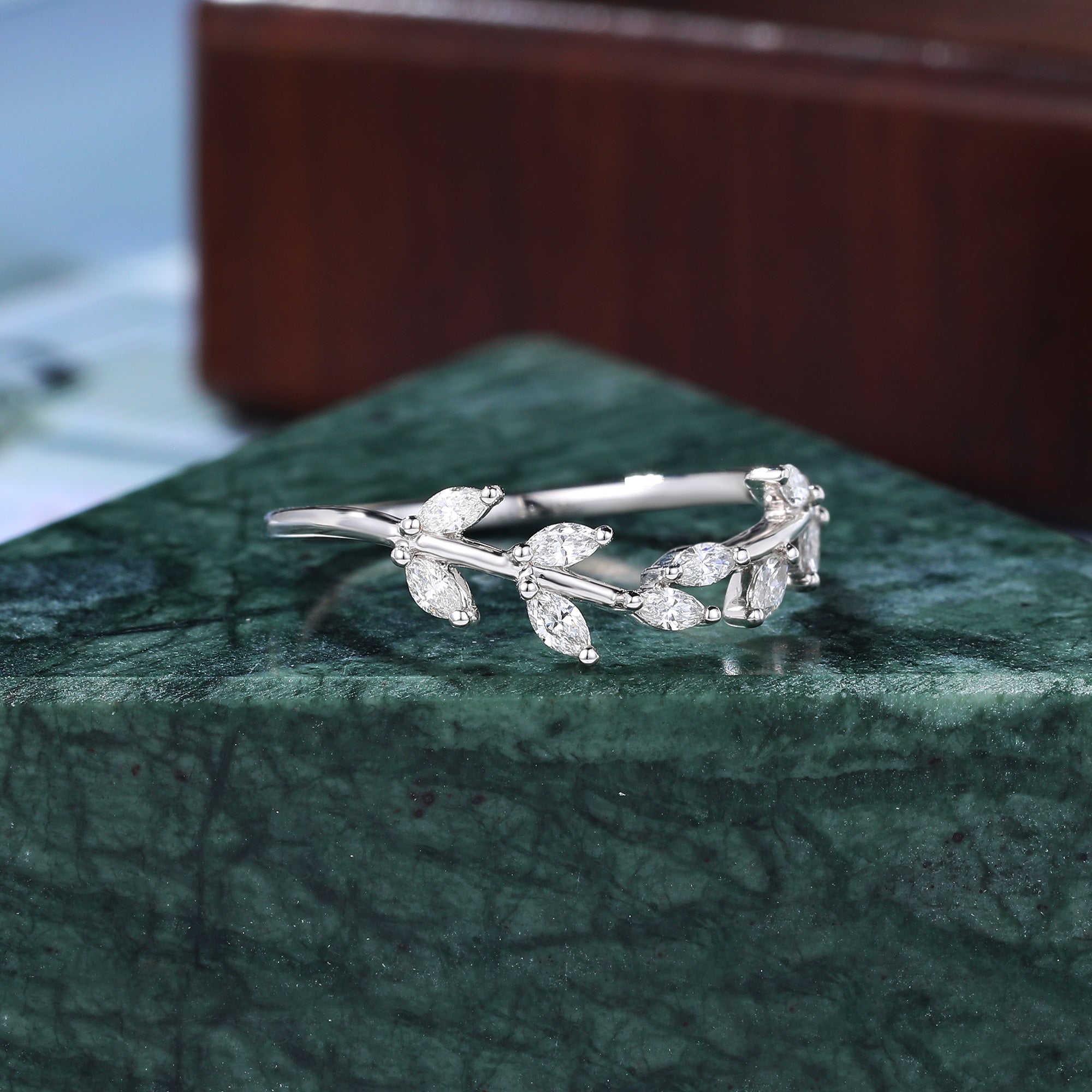 Curved wedding band Marquise cut Diamond ring  white gold  rose gold yellow gold bridal ring