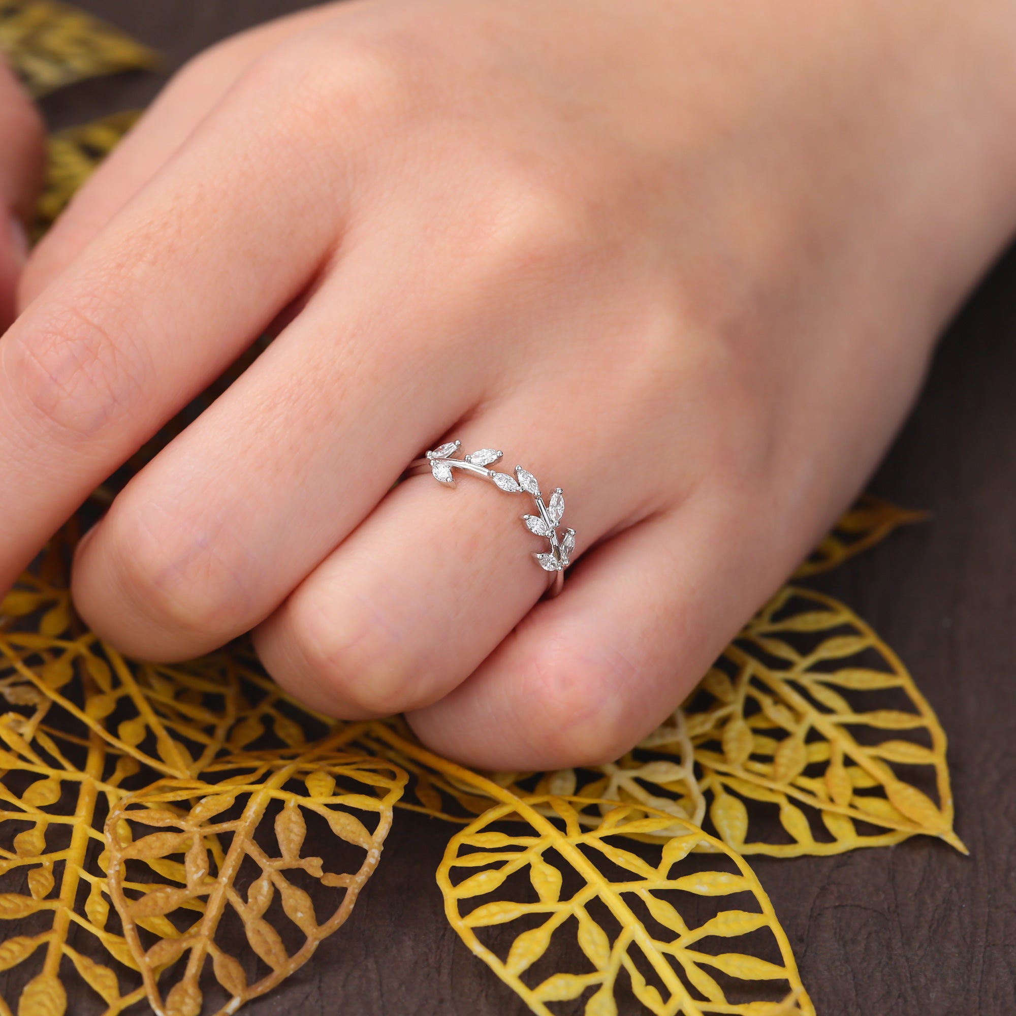 Curved wedding band Marquise cut Diamond ring  white gold  rose gold yellow gold bridal ring