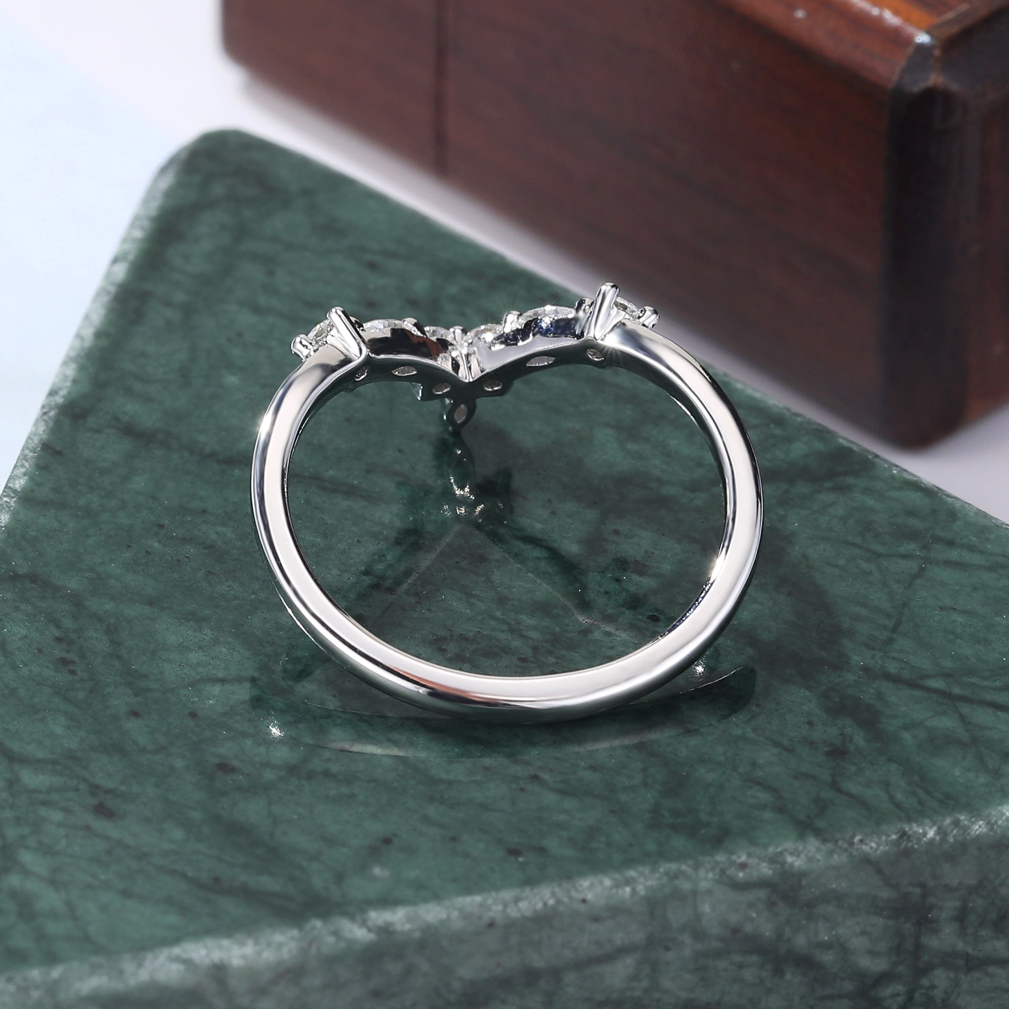 Curved white gold Lab-grown Diamond wedding band , 10k/14k/18k rose gold yellow gold