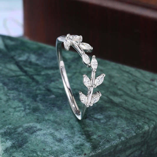 Curved wedding band Marquise cut Moissanite ring rose/yellow/ white gold .S925/10K/14K/18K