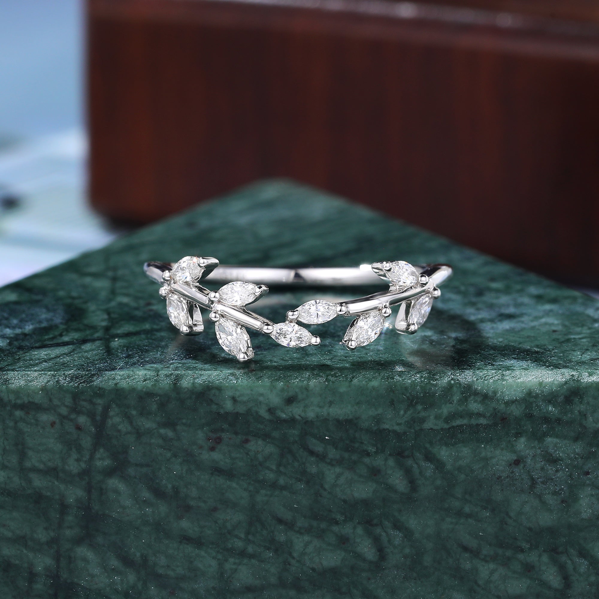 Curved wedding band Marquise cut Moissanite ring rose/yellow/ white gold .S925/10K/14K/18K