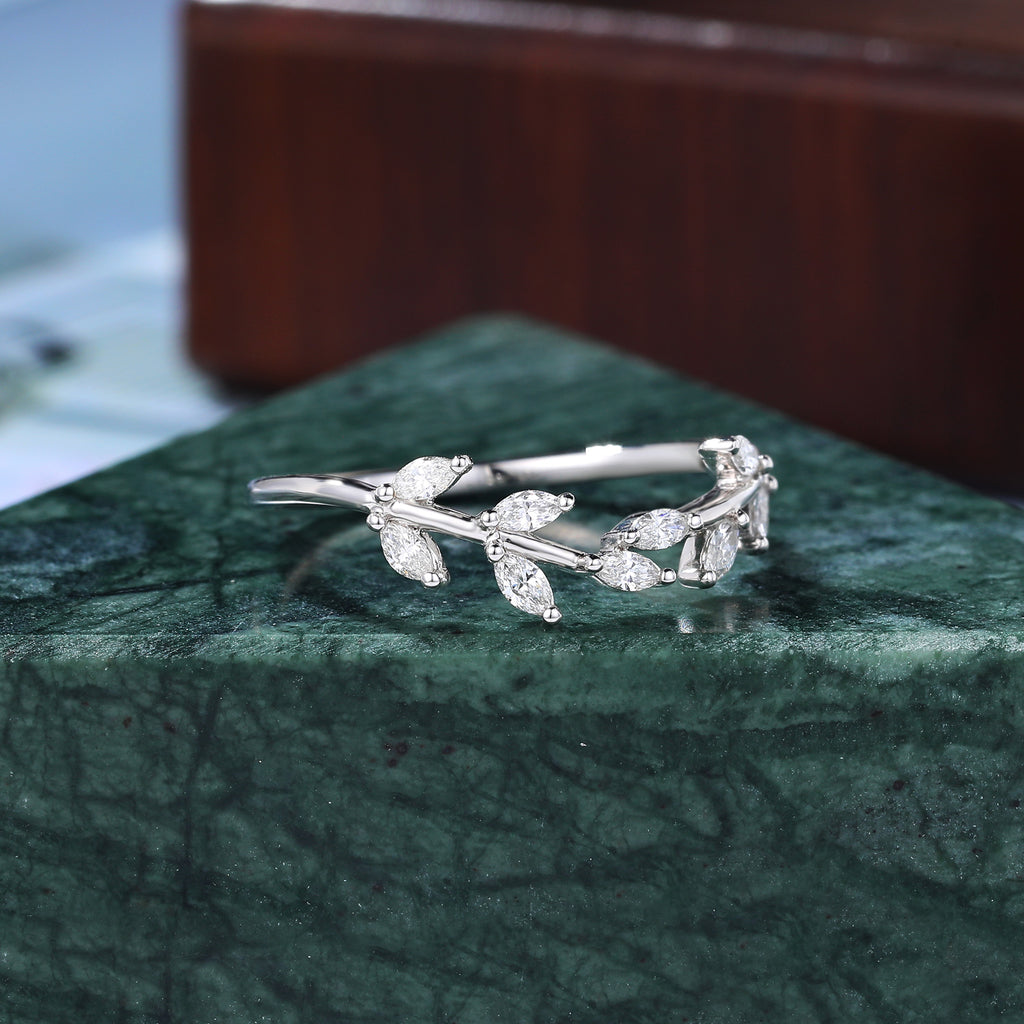 Curved wedding band Marquise cut Moissanite ring rose/yellow/ white gold .S925/10K/14K/18K