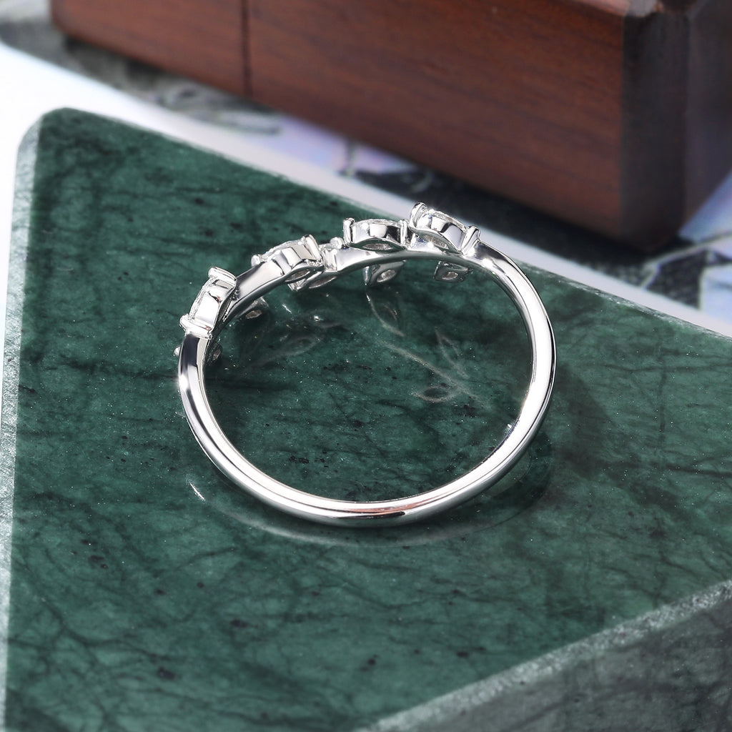 Curved wedding band Marquise cut Moissanite ring rose/yellow/ white gold .S925/10K/14K/18K