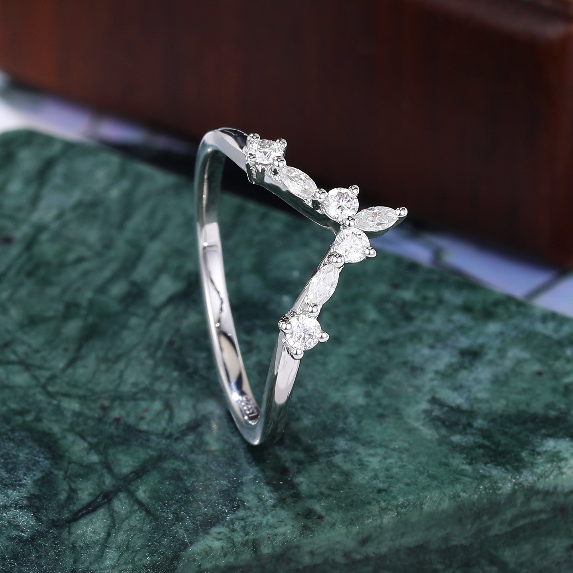 Curved wedding band Marquise cut moissanite ring rose/yellow/ white gold ring