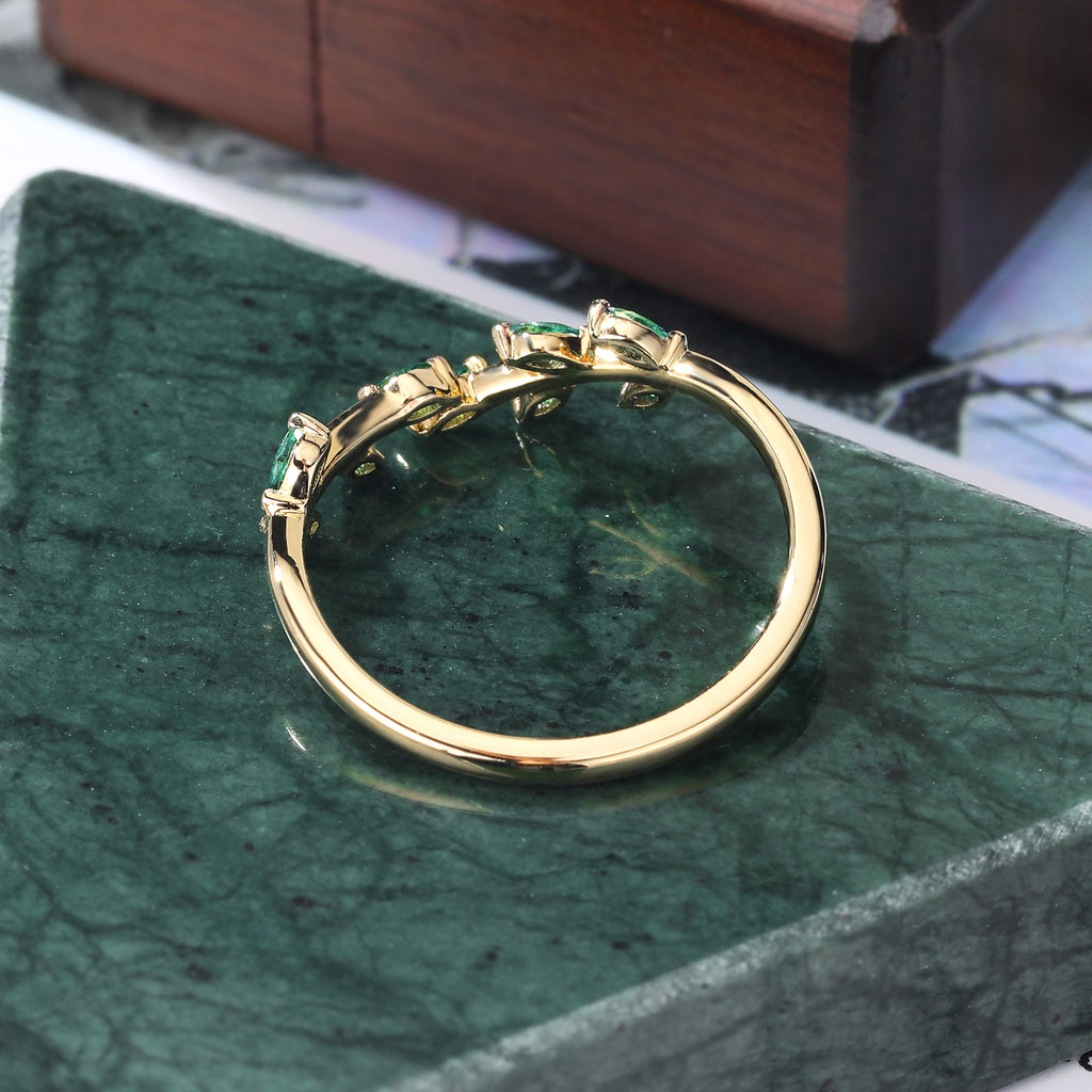 Yellow gold wedding band women Lab emerald wedding ring 10k/14k/18k/925silver